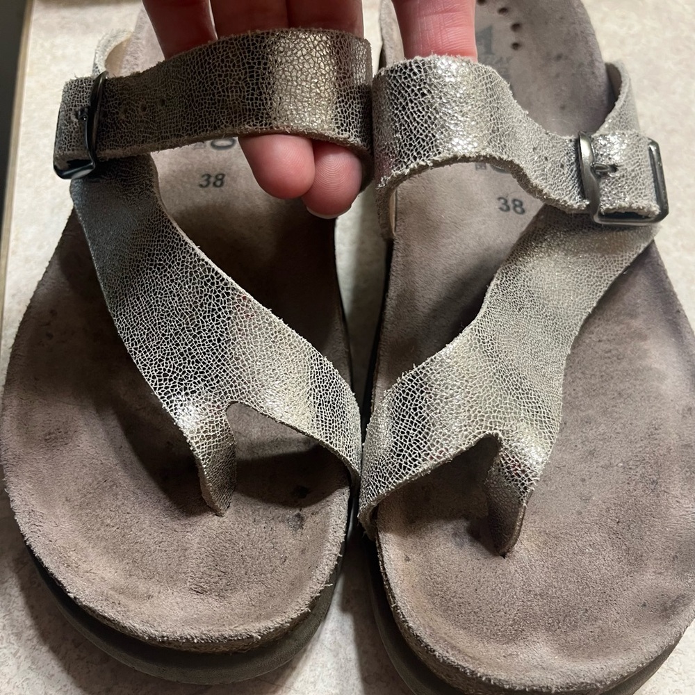 Mephisto Gold Beige Leather Sandals Size 38 - Picture 2 of 7